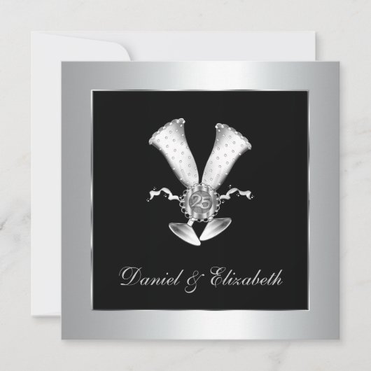 Champagne Glasses 25th Wedding Jubileum Kaart (Voorkant)