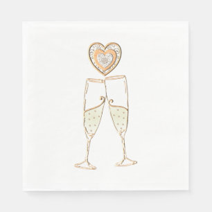 Champagne Glasses and Hearts Servet