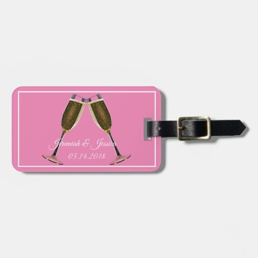 Champagne Glasses and Pink Background Bagagelabel (Voorkant horizontaal)