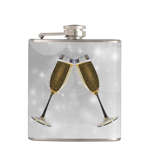 Champagne Glasses Celebration Gold on Silver Heupfles (Voorkant)