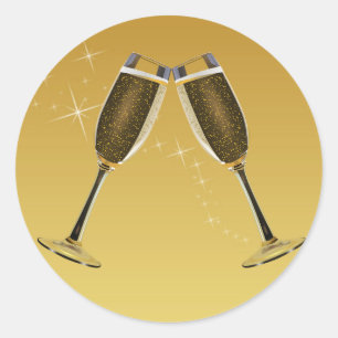 Champagne Glasses Celebration on Gold Ronde Sticker