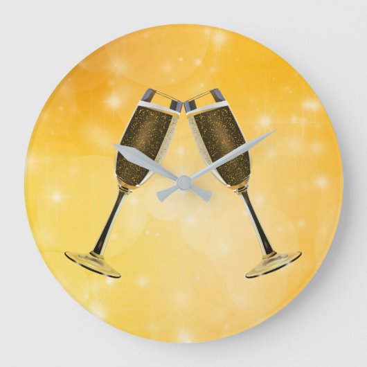 Champagne Glasses Celebration on Sparking Gold Grote Klok (Voorkant)