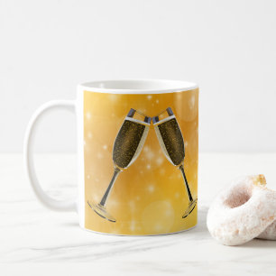 Champagne Glasses Celebration on Sparking Gold Koffiemok