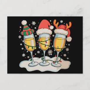 Champagne Glazen Kerstman Rendier Kerstmis Feestdagenkaart