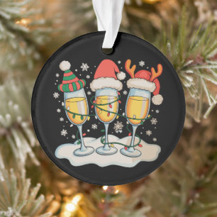Champagne Glazen Kerstman Rendier Kerstmis Ornament