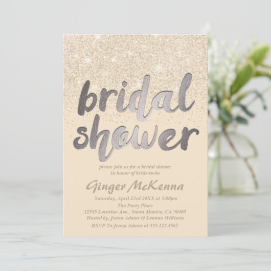 Champagne Glitter Bridal Shower Invitations Kaart (Staand voorkant)