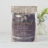 Champagne Glitter Drip Barrel Verloving Brunch Kaart (Staand voorkant)