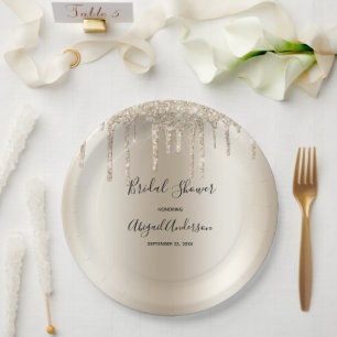 Champagne Glitter Drip Bruidsdouche Glam Trendy Papieren Bordje