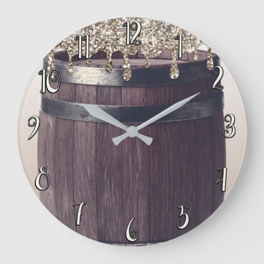 Champagne Glitter Drip Rustic Glam Boerderij Chic Grote Klok (Voorkant)