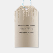 Champagne Glitter Drip Trendy Glam Wedding Cadeaulabel (Achterkant)