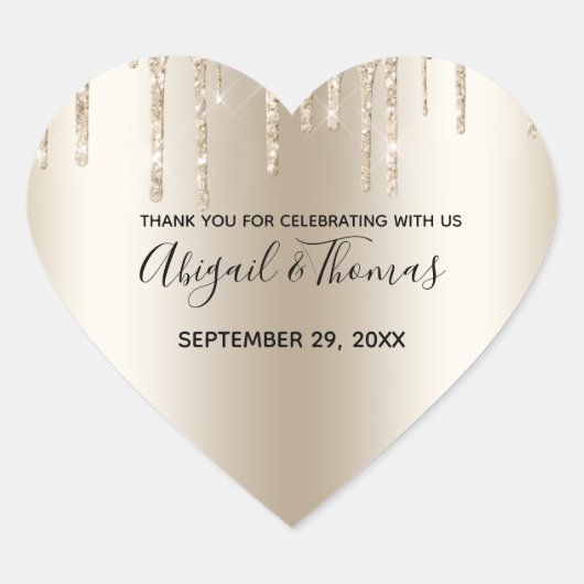 Champagne Glitter Drip Trendy Glam Wedding Hart Sticker (Voorkant)