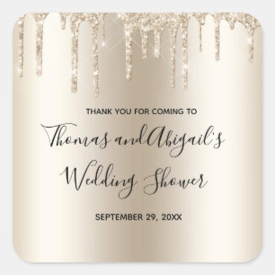 Champagne Glitter Drip Wedding Shower Glam Trendy Vierkante Sticker