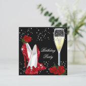 Champagne Glitter High Heels Red Rose Party Kaart (Staand voorkant)