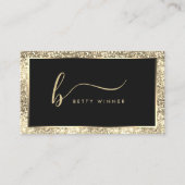 Champagne Glitter Lijst Script Monogram Luxury Visitekaartje (Voorkant)