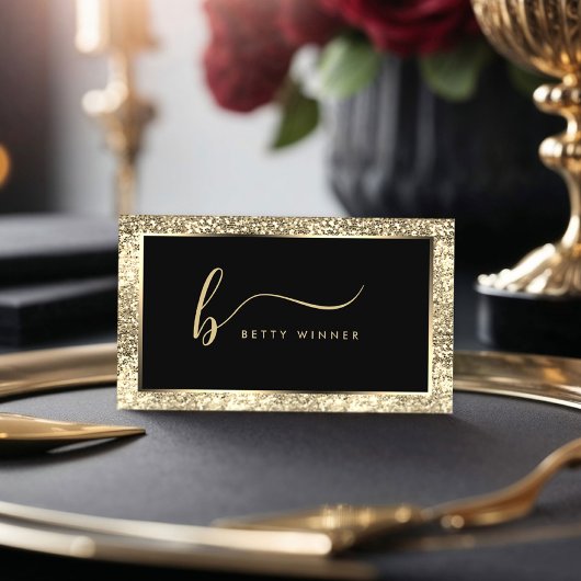 Champagne Glitter Lijst Script Monogram Luxury Visitekaartje