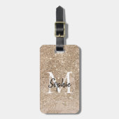 Champagne Glitter Monogram Sparkly Bagagelabel (Voorkant verticaal)