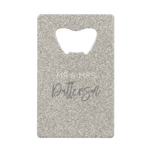 Champagne Glitter Mr&Mrs NAAM Trouwdatum Elegant Kredietkaart Flessenopener