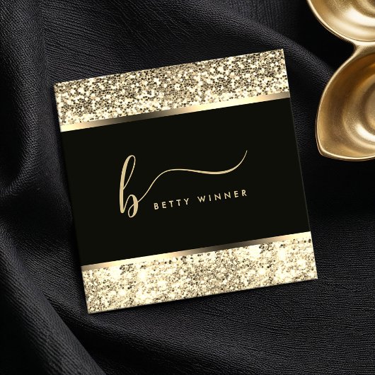 Champagne Glitter Script Monogram Luxe Vierkante Visitekaartje