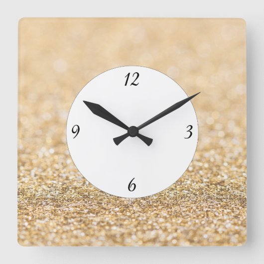 Champagne Glitter sparkles met getallen Vierkante Klok (Voorkant)