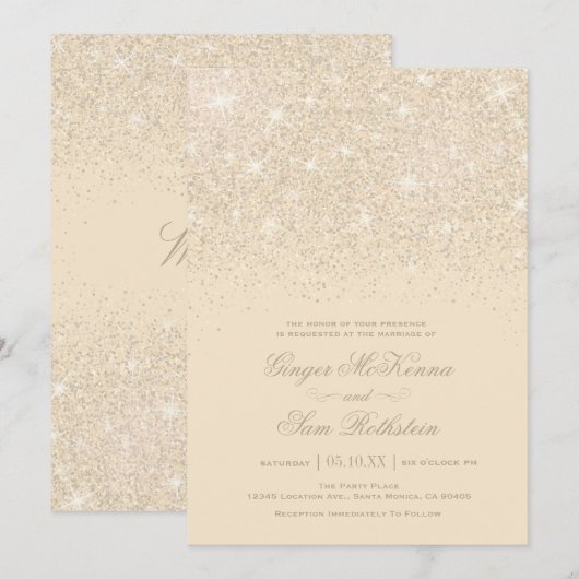 Champagne Glitter Wedding Invitations Kaart (Voorkant / Achterkant)