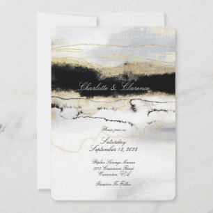 Champagne Gold Black White Waterverf Wedding Kaart