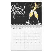 Champagne Gold Black Wine Glass Confetti Modern Kalender (Feb 2026)
