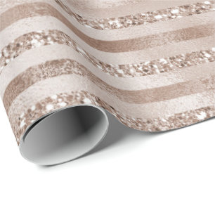 Champagne Gold Blush Glitter Stripes Cadeaupapier