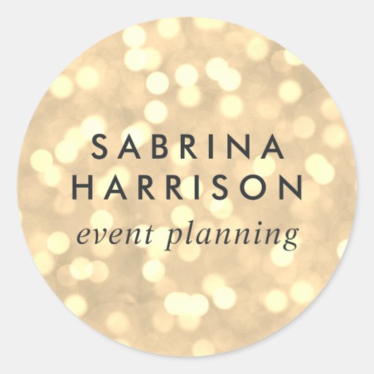 Champagne Gold Bokeh | Aangepaste/bedrijfsnaam Ronde Sticker (Voorkant)