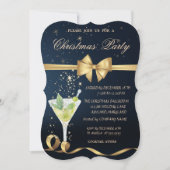 Champagne, Gold Bow kerstparty Kaart (Voorkant)