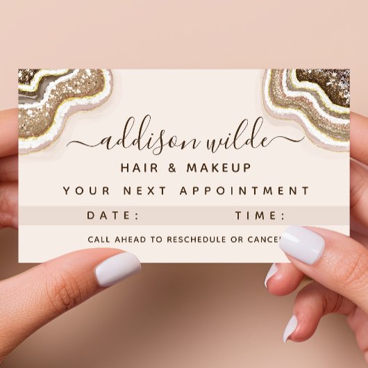 Champagne Gold Brown Glitter Agate Geode Afsprakenkaartje