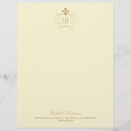 Champagne Gold Fleur de Lis Monogram Gepersonaliseerd Briefhoofd (Voorkant)