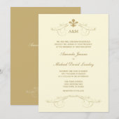Champagne Gold Fleur de Lis Wedding I Uitnodiginge Kaart (Voorkant / Achterkant)