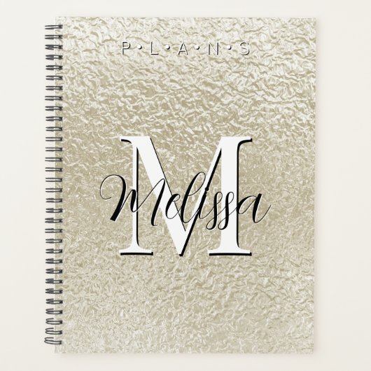 Champagne Gold Foil Modern Monogram Planner (Voorkant)