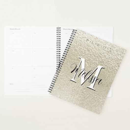 Champagne Gold Foil Moderne Monogramme Plannière (Devant avec enveloppe)