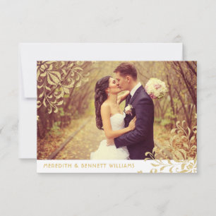 Champagne Gold  Glamor Wedding Photo Bedankkaart