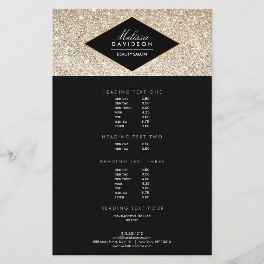 Champagne Gold Glitter en Glamor Salon Flyer (Voorkant)
