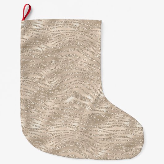 Champagne Gold Glitzy Glitter Zebra Print Grote Kerstsok (Voorkant)