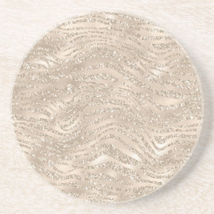 Champagne Gold Glitzy Glitter Zebra Print Zandsteen Onderzetter