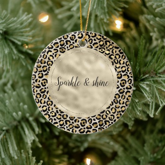 Champagne Gold Leopard Print Keramisch Ornament (Boom)