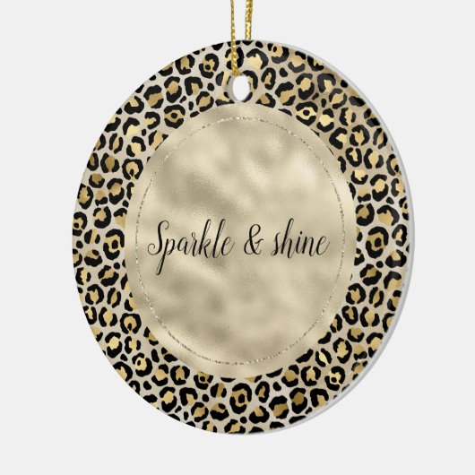 Champagne Gold Leopard Print Keramisch Ornament (Links)