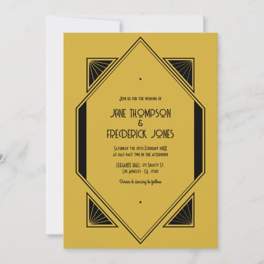 Champagne Gold & Noir Art Deco Wedding Photo Kaart (Voorkant)