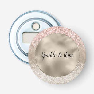 Champagne Gold Pink White Glitzy Glitter Button Flesopener