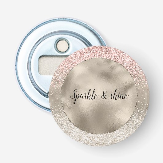 Champagne Gold Pink White Glitzy Glitter Button Flesopener (Voorkant)