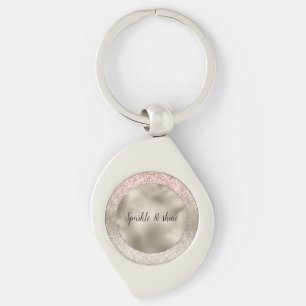 Champagne Gold Pink White Glitzy Glitter Sleutelhanger