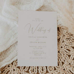 Champagne & Gold Script Huwelijksuitnodiging Kaart