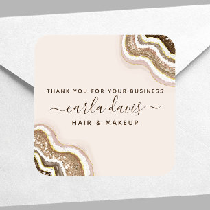 Champagne Gold Tan Glitter Agate Geode Business Vierkante Sticker