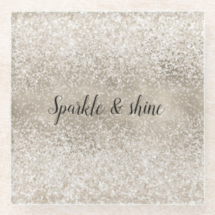 Champagne Gold White Glitzy Glitter Glazen Onderzetter