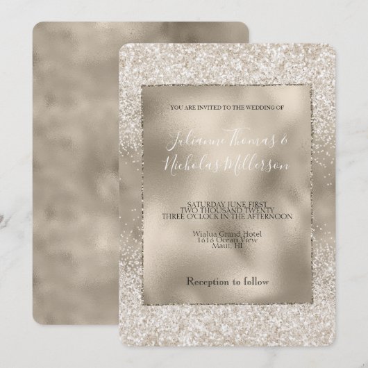 Champagne Gold White Glitzy Glitter Wedding Kaart (Voorkant / Achterkant)