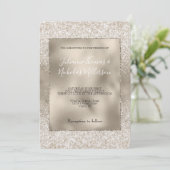 Champagne Gold White Glitzy Glitter Wedding Kaart (Staand voorkant)