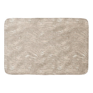 Champagne Gold White Glitzy Glitter Zebra Print Badmat